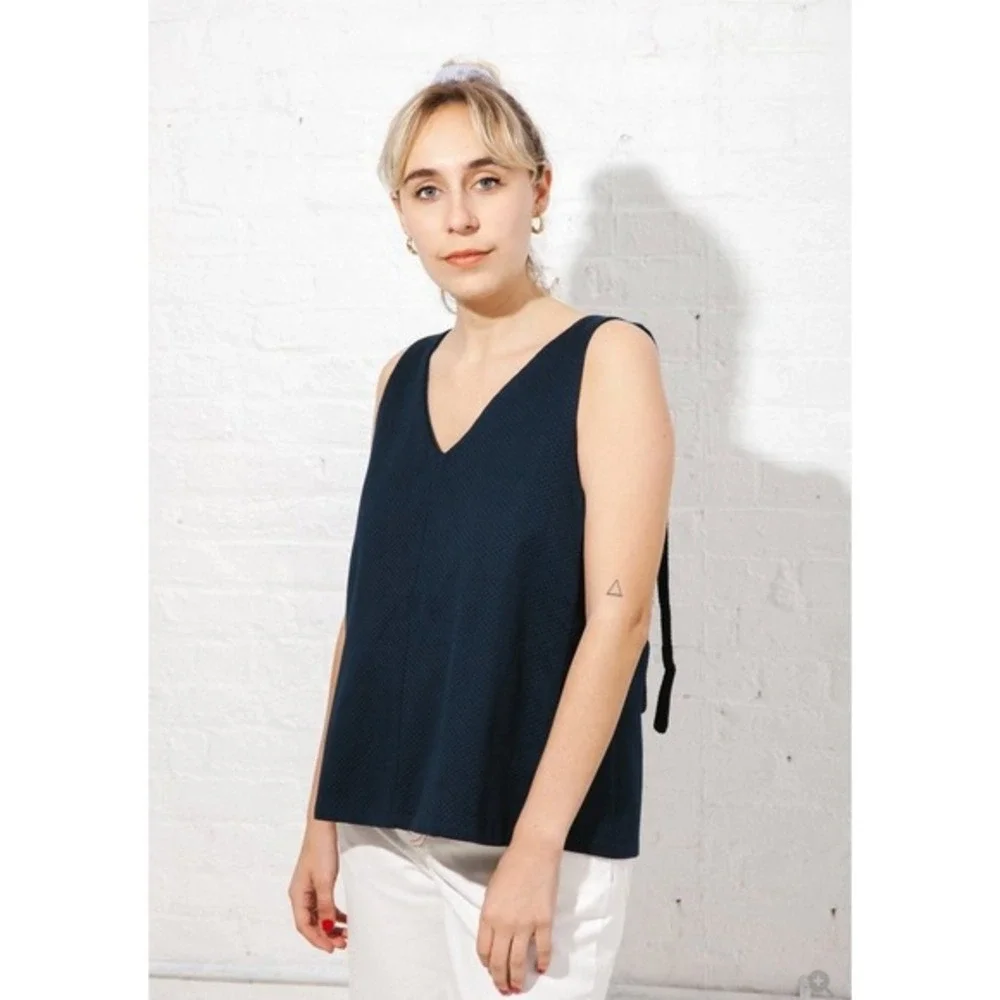 Kowtow Knotted Tie Top and Edition Pants in Navy Blue Basketweave Matching Set